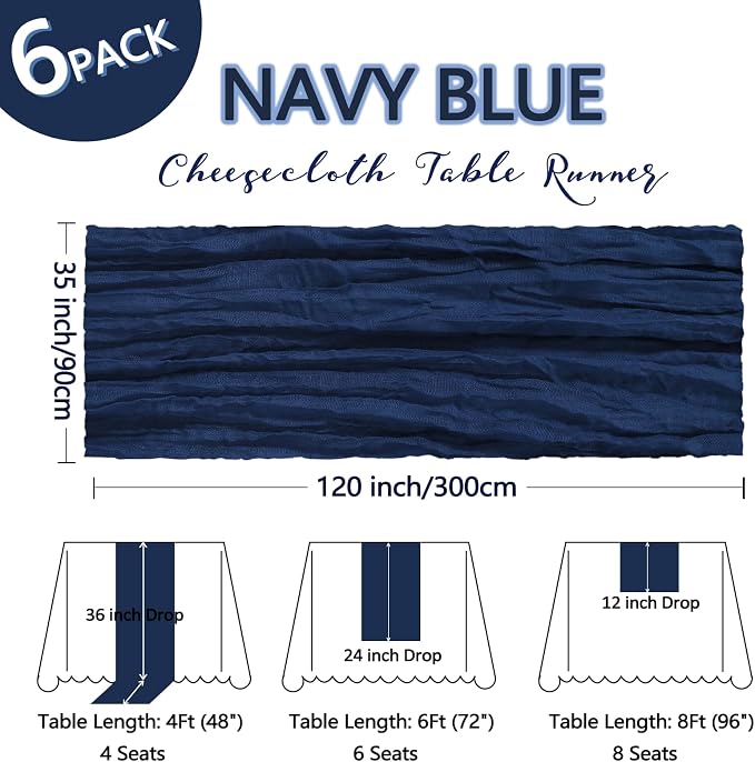 6 Pack Navy Blue Cheesecloth Table Runner 10Ft Gauze Cheese Cloth Table Runner - Image 2