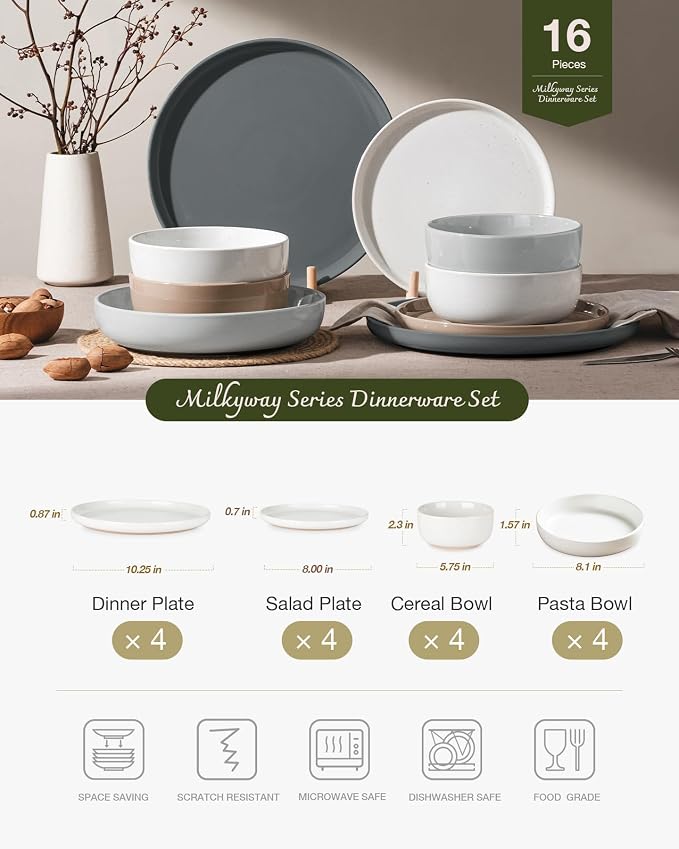 Famiware Milkyway 16-Piece Stoneware Plates and Bowls, Dishes Set - Image 2
