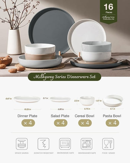 Famiware Milkyway 16-Piece Stoneware Plates and Bowls, Dishes Set - Image 2