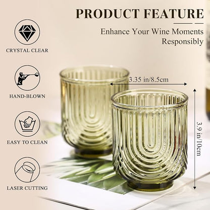 Green Vintage Drinking Glasses Set of 6-15oz Hand-Blown Highball Ribbed - Image 3