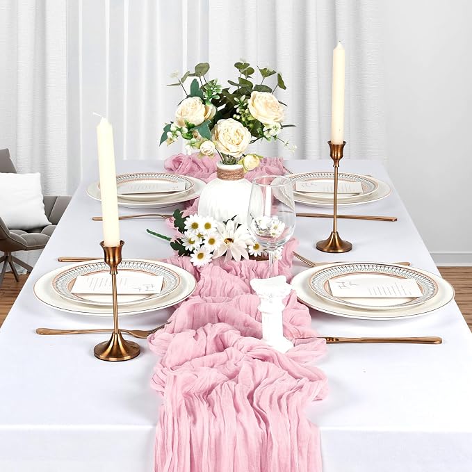 10 Pack 17 x 108 Inch Pink Table Runner Cheesecloth | Gauze Cheese Cloth - Image 3