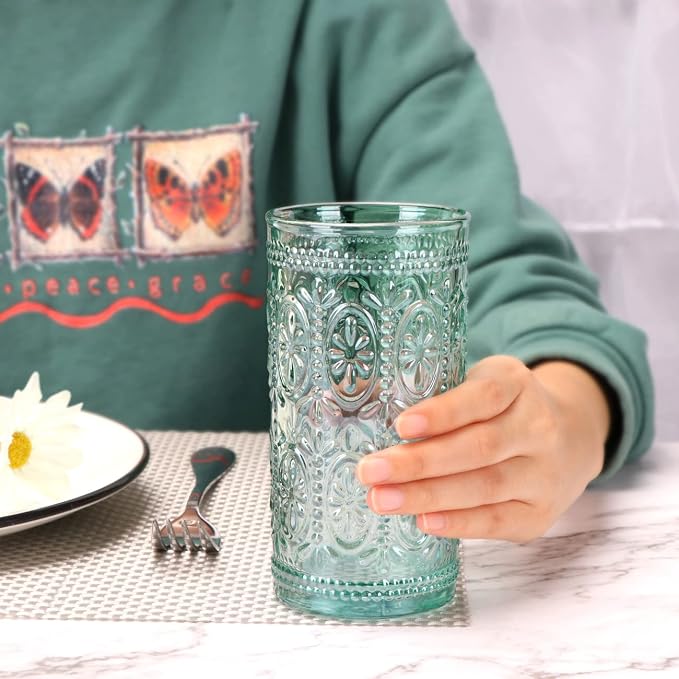 abrwyy Green Drinking Glasses, Vintage Glassware, 12oz Highball Glasses | - Image 8