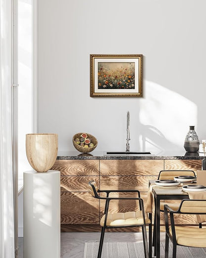 InSimSea Gold Picture Framed Wall Art, Living Room Nature Landscape Flower Wildflower Canvas Print Wall Decor, Vintage Landscape Home Farmhouse Decor, Antique Paintings with Frame 13x16inch