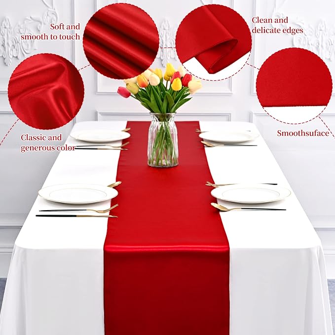 12 Pack Red Satin Table Runner 12 x 108 Inch Long Premium Table Runners - Image 3