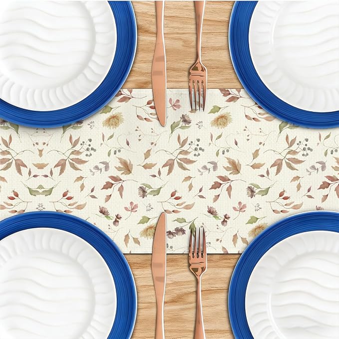 Floral Leaves Flower Table Runner, Wild Flowers and Leaves Seasonal Decor | - Image 4