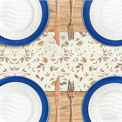 Floral Leaves Flower Table Runner, Wild Flowers and Leaves Seasonal Decor | - Image 4