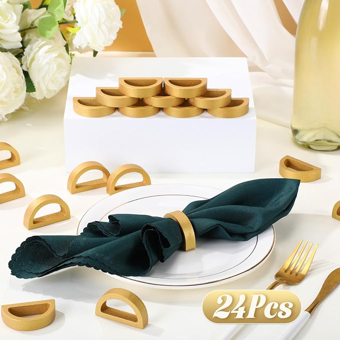 LemonRoad 24 Set Gold Napkin Rings Boho Wedding Wooden Napkin Holders Handmade - Image 4