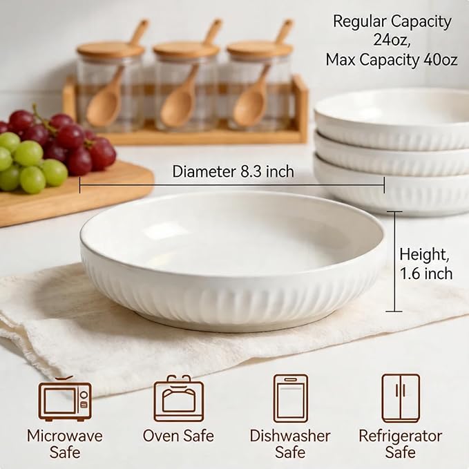 8 Inch Ceramic Pasta Bowls, 6 Pack, 34 Oz Serving Bowls, dishwasher and oven - Image 2