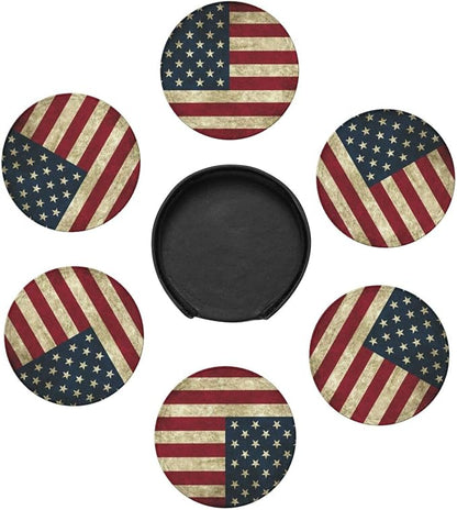 Vintage American Flag Leather Coasters Set of 6 - Image 7