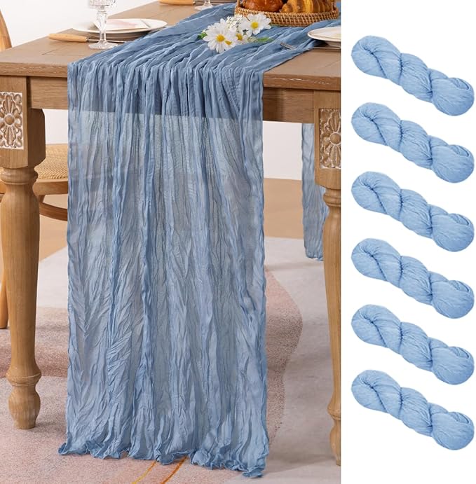 6 Pack Dusty Blue Cheesecloth Table Runner 10ft Boho Gauze Centerpiece | by MLMC