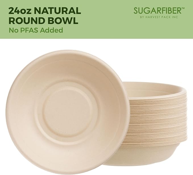 24oz Compostable Paper Bowls Disposable Round Natural Soup Bowls, Biodegradable - Image 8