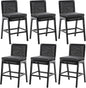 Mid Century Modern Counter Height Barstools Set of 6, 27” Linen Upholstered Counter Stools with Rope Woven Back Wooden Farmhouse Bar Stools for Kitchen Island Dining Room,Charcoal