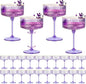 24 PCS Ribbed Coupe Glasses Purple Plastic Champagne Coupe Cup 10oz Detachable Gold Rim Espresso Martini Glass Vintage Margarita Glassware Cocktail Glass Disposable for Halloween Bridal Showers