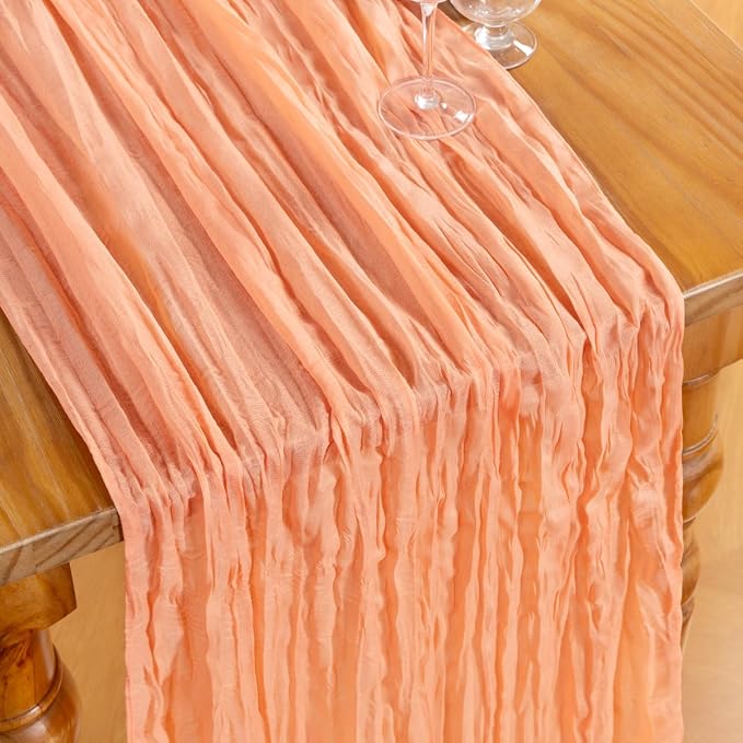 DeZerlor Peach Cheesecloth Table Runner 2 Pack Summer Table Runners Boho Gauze - Image 2