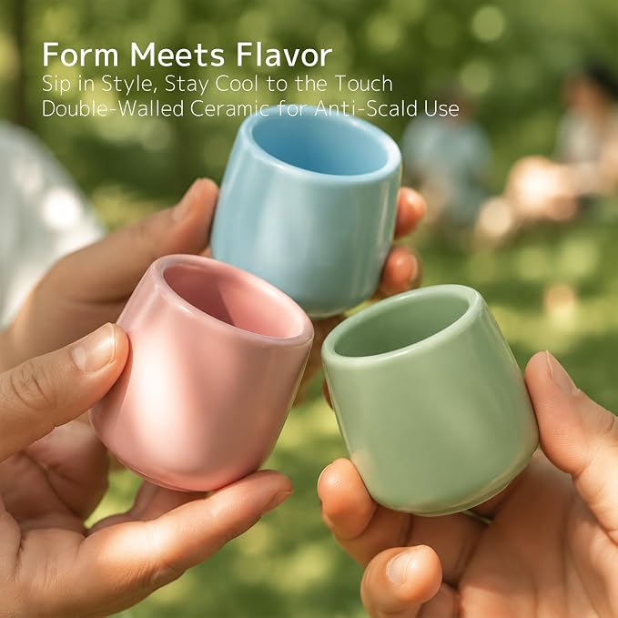 Ceramic Espresso Cups Set of 2, 3oz Double Wall Demitasse Cups | Collectible - Image 7