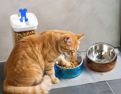 Felli Pet Oblik Whisker Fatigue Cat Food Bowl Raised Stainless Steel Shallow Dish, Pet Design Anti Vomit Tilted Metal Plate Feeder Elevated Acrylic Base(Sapphire, 0.5 Cups Shallow Dish)