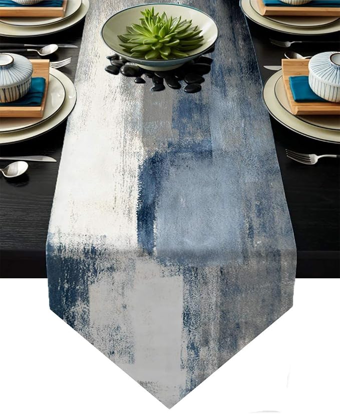 Blue and Grey Table Runner by AILUER