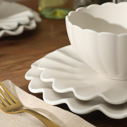 Gibson Elite Bistro Fleur Plates and Bowls Sets, 12-Piece Stoneware Dinnerware - Image 5