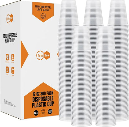 Turbo Bee 12oz Plastic Cups 300 Pack，Disposable Clear Drinking Cups by TurboBee