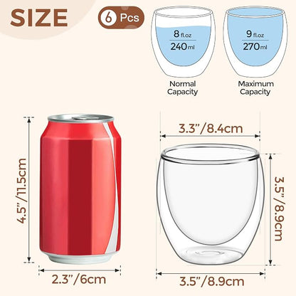 ComSaf 8oz Glass Coffee Mugs Set of 6, Double Walled Insulated Thermal Mugs - Image 2