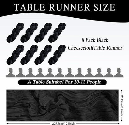 8 Pack Black Cheesecloth Table Runner 17x108 inch Boho Gauze Cheese Cloth Table - Image 2