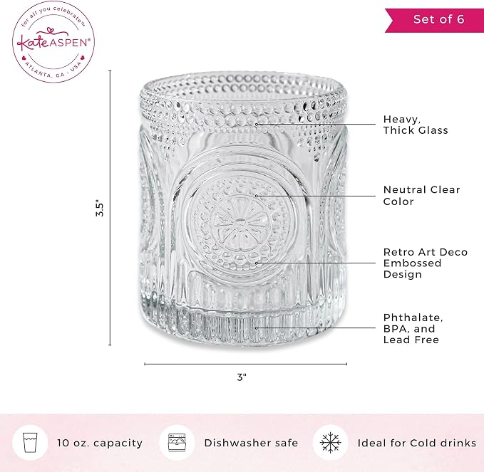 Ribbed Retro Arch Floral Clear Drinking Glasses Set of 6, Vintage Glassware Set - Image 6