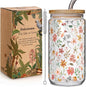 Floral Iced Glass Cups with Bamboo Lids and Straws 16oz Wildflower Coffee Cup by Unknown