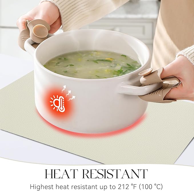 MOSAYT Vinyl Placemats Set of 8, Heat Resistant Place Mats 100% Waterproof Washable & Wipeable Faux Leather Reversible Table Mats for Kitchen Dining Party Indoor Outdoor, 12" x 17", Beige/Sage Green