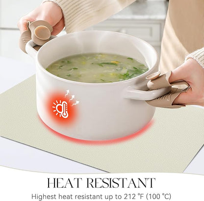 MOSAYT Vinyl Placemats Set of 6, Heat Resistant Place Mats 100% Waterproof Washable & Wipeable Faux Leather Reversible Table Mats for Kitchen Dining Party Indoor Outdoor, 12" x 17", Grey/Beige
