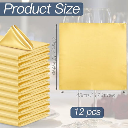 P Pothuiny 12 Pcs Gold Satin Napkins 17 x 17 Inch, Satin Cloth Napkins | Square - Image 2