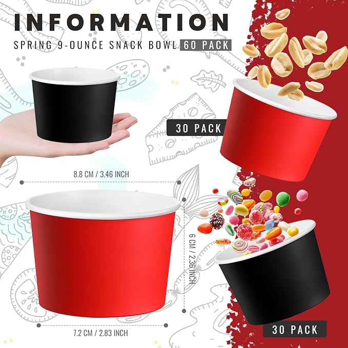 Jingmore Paper Ice Cream Cups 9oz Colored Disposable Dessert Bowls - Image 3