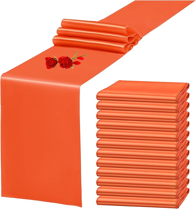 12 Pack Orange Satin Table Runner 12 x 108 Inch Long Premium Table Runners by YMHPRIDE