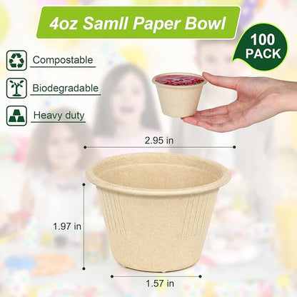 4 oz Small Paper Bowls, 100 Pack Compostable Bagasse Fiber | Biodegradable - Image 7