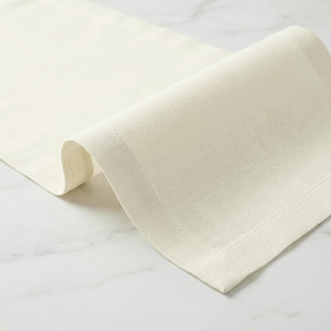 Solino Home 100% Linen Dining Table Runner Ivory Woven, Fete 14 x 36 in | Table - Image 5