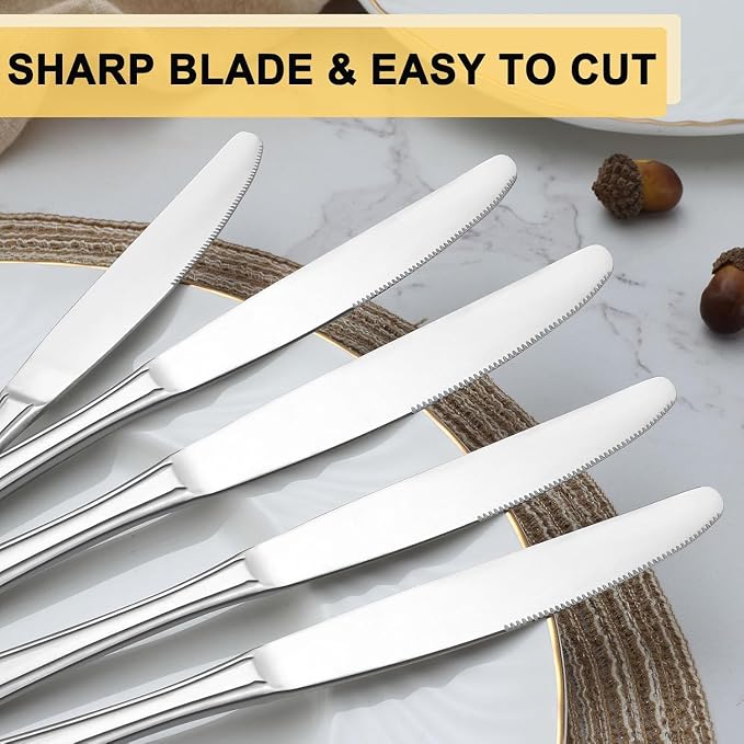 BEWOS 24-Piece Dinner Knives, 8.9-Inch Dinner Knife Set, Butter Knife, Food - Image 4