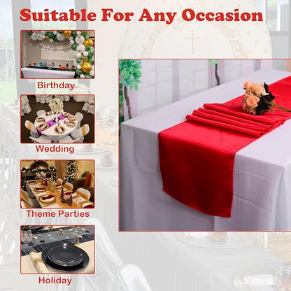10 Pack Red Table Runner 12 x 108 Inches Wedding Satin Silk Table Runner | silk - Image 2