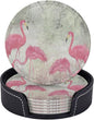 6 Pcs Pink Cute Flamingo Modern Art Boho Leather Coasters by Jfniub