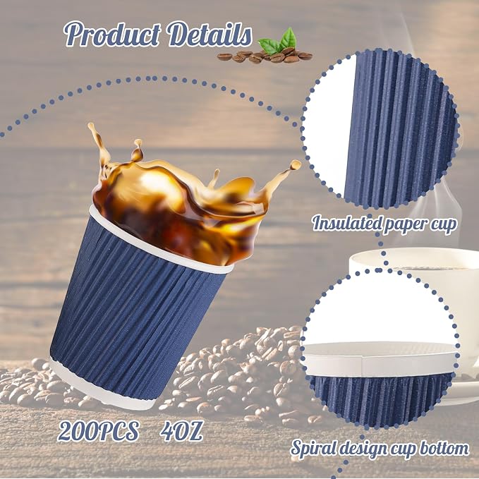 200 Pcs 4oz Paper Espresso Cups Ripple Wall Hot Cups - Image 2