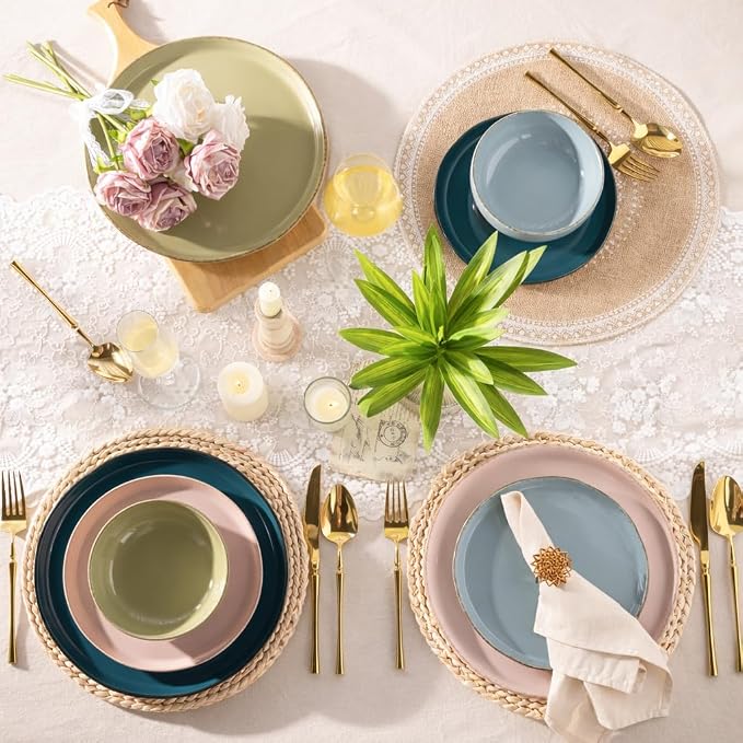 AmorArc Dinnerware Sets for 4, 12 Pieces Ceramic Plates and Bowls Set | Scratch - Image 7