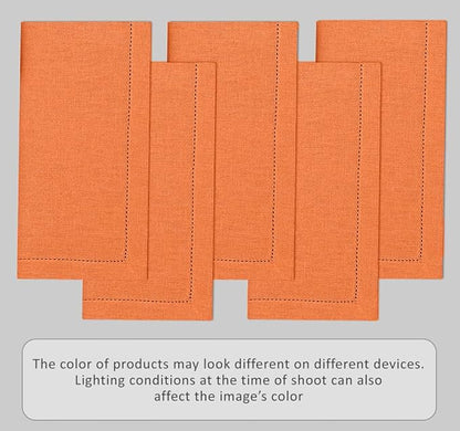 Ruvanti Premium Linen Napkins Set of 6-20x20 Inch, Classic Hemstitch, Mitered Corner Cloth Napkins ‎- Soft, Elegant Dinner Napkins Cloth Washable for Weddings, Parties, Everyday Use - Fall/Orange