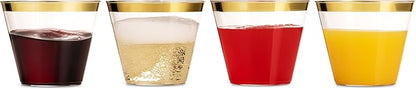 Munfix 100 9 Oz Clear Plastic Cups, Old Fashioned Tumblers, Fancy Disposable - Image 7