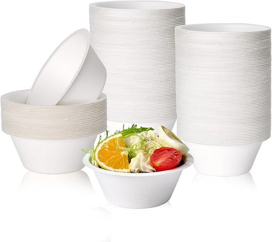 ECOLipak 300 Pack Compostable Paper Bowls, 8 oz Heavy-Duty Disposable Biodegradable Soup Bowls Made of Natural Bagasse, Suitable for Soup, Salad, Dessert, Milk, Cereals