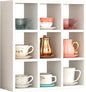 Helsin 9 Grid Vintage Coffee Mug Display Rack, 16inch Wall Mounted Wooden Curio by Helsin