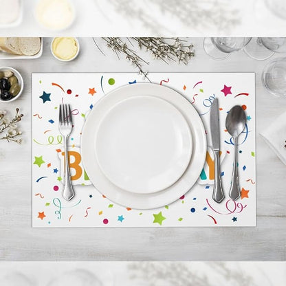 Happy Birthday Placemats Set of 4 Washable Table Place Mats for Dining Kitchen Party Decor