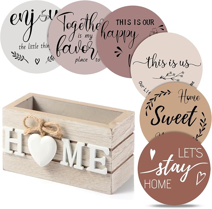 Queekay Coasters Set of 6 House Warming Gifts New Home Wooden Farmhouse Drink by Queekay