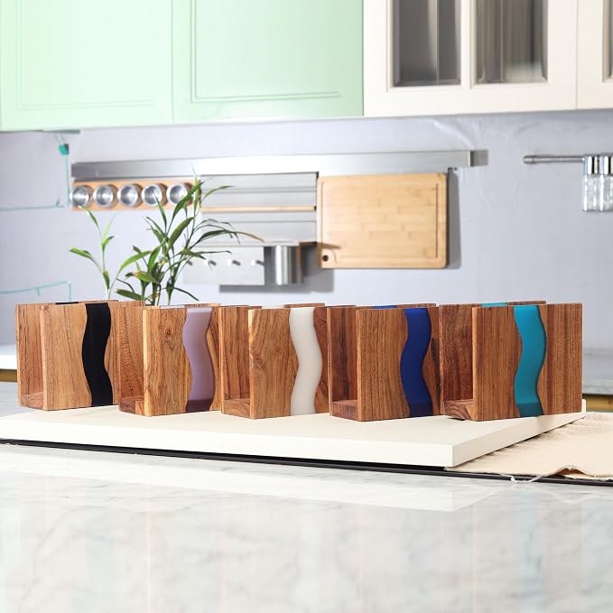 Acacia wood & Transparent Epoxy resin Napkin holder - Image 2