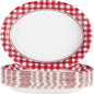 50Pcs Gingham Oval Paper Plates 10" x 12" Large Disposable Heavy Duty Valentine‘s Day Red and White Buffalo Checked Plaid Paper Dessert Platter Plates for Valentines Day Picnic Birthday Party Supplies