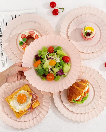 YOUBET 100PCS Pink Scalloped Plastic Plates - Image 8