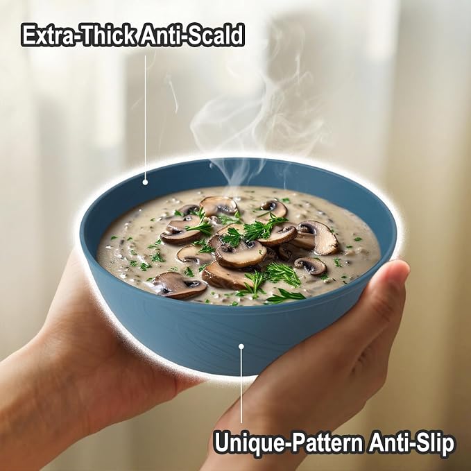 Wheat Straw Bowls for Kitchen set of 6, Anti-Scald Thick Soup Bowls 40oz - Image 3