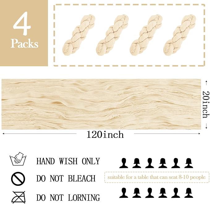 4 Pack Ivory Cheesecloth Table Runner 20 x 120 inch Gauze Table Runners 10 FT - Image 2